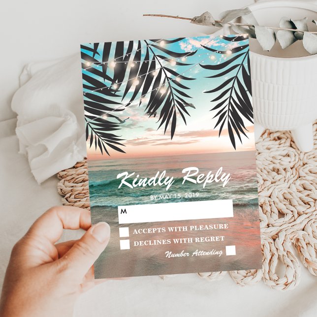 Tropical Beach Wedding RSVP | String of Lights Card (Creator Uploaded)