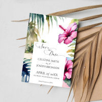 Tropical beach wedding save the date