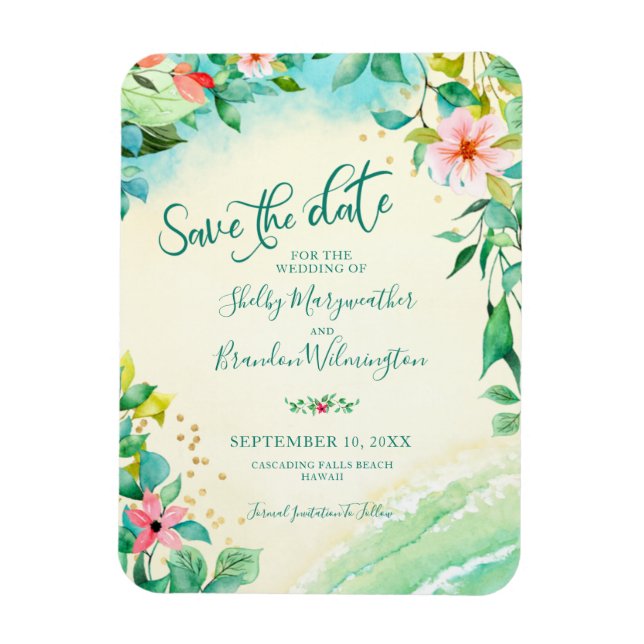 Tropical Beach Wedding SAVE THE DATE Floral Magnet (Vertical)