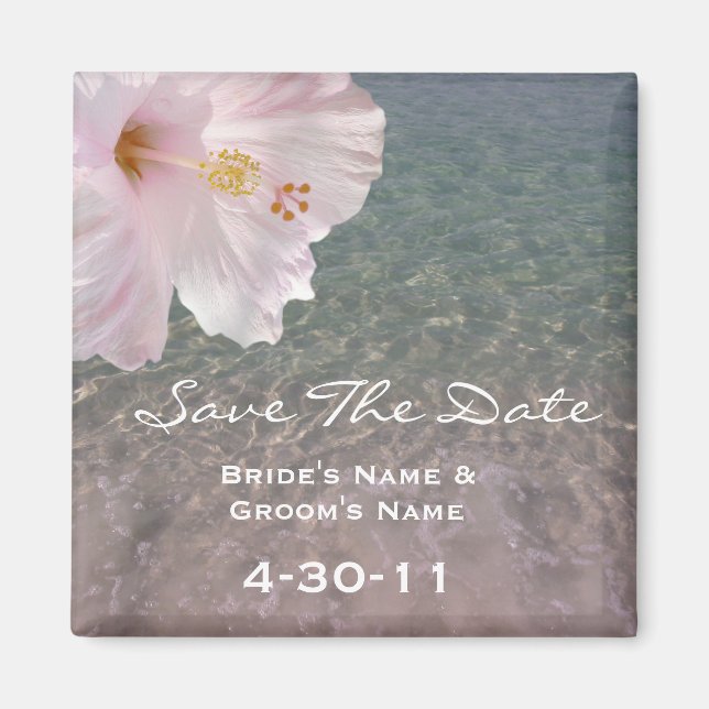 Tropical Beach Wedding Save The Date - Hibiscus Magnet (Front)