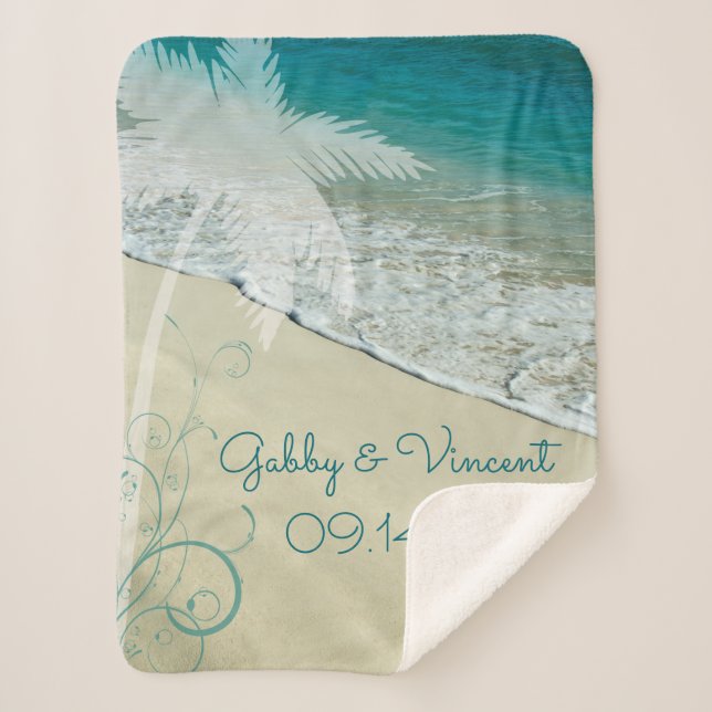 Tropical Beach Wedding Sherpa Blanket (Front)