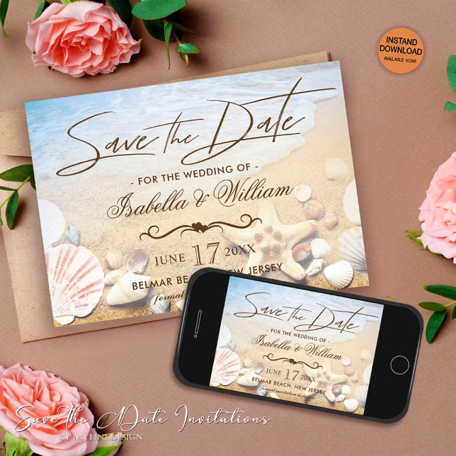 Tropical Beach Wedding Starfish Save the Date (Creator Uploaded)