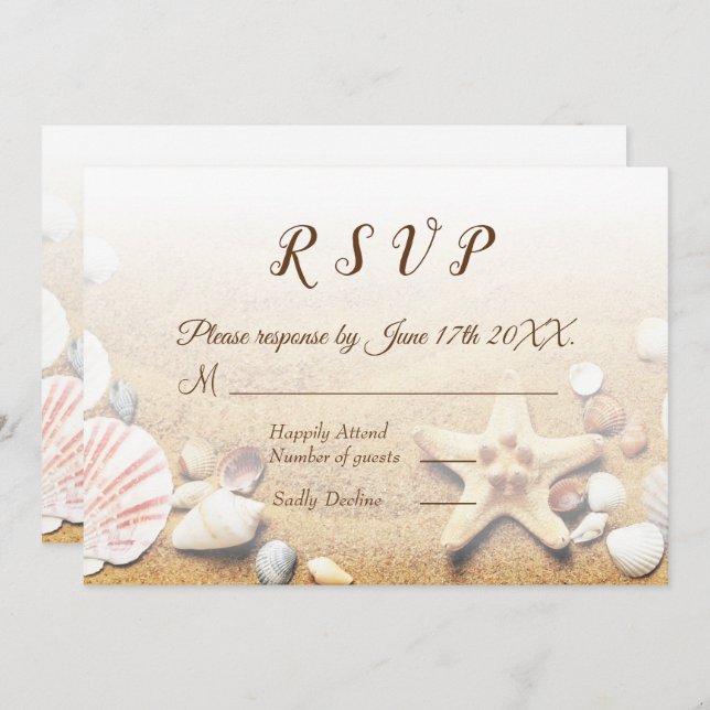 Tropical Beach Wedding Starfish Shells RSVP Invitation (Front/Back)