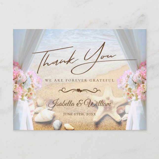 Tropical Beach Wedding Starfish Thank You Postcard (Front)