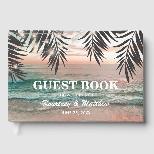 Tropical Beach Wedding | String of Lights Guest Book (Front)