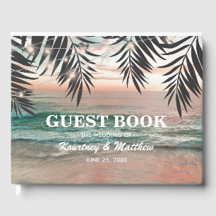 Tropical Beach Wedding String of Lights Guest Book