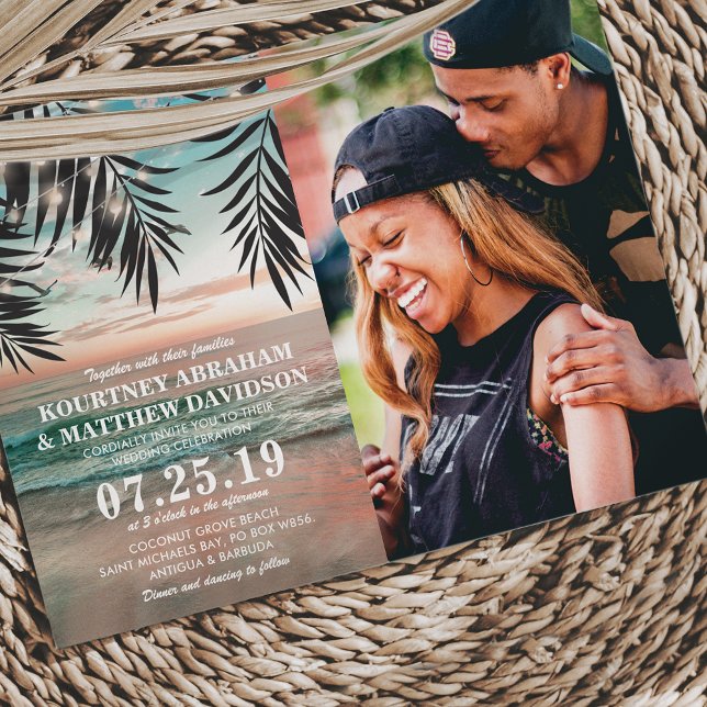 Tropical Beach Wedding | String of Lights Photo Invitation (Creator Uploaded)