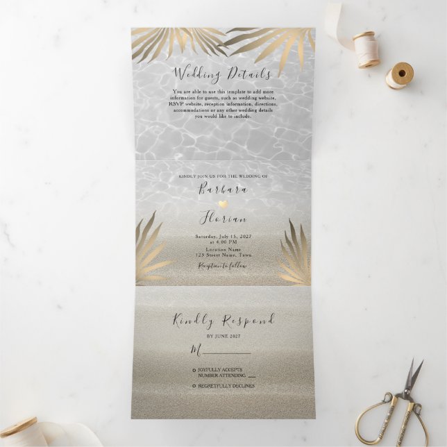 Tropical Beach Wedding Tri-Fold Invitation (Inside)