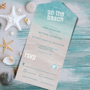 Tropical Beach Wedding Watercolor All In One Invitation
