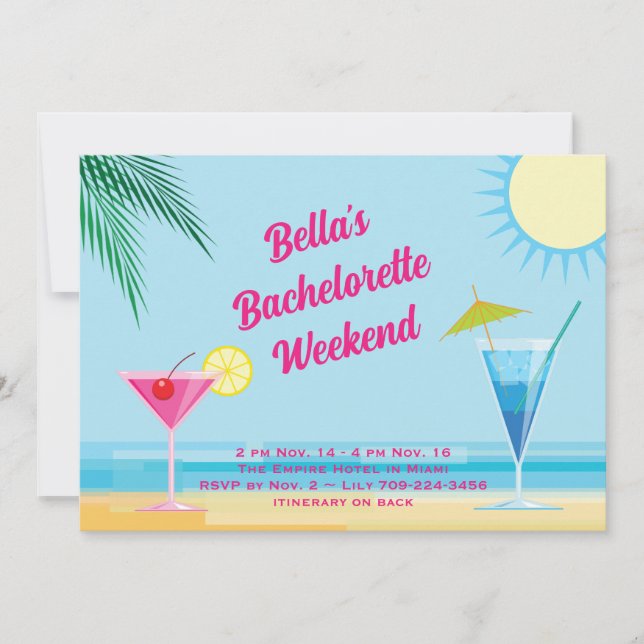 Tropical Beach Weekend Bachelorette Invitation (Front)