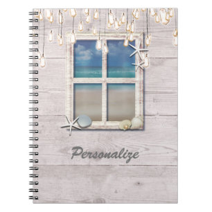Tropical Beach Window White Wood Elegant Chic Spiral Notebook