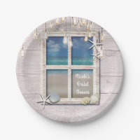 Tropical Beach Window White Wood Elegant Coastal