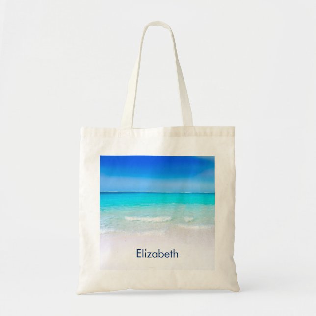 Tropical Beach with a Turquoise Sea Custom Tote Bag (Front)