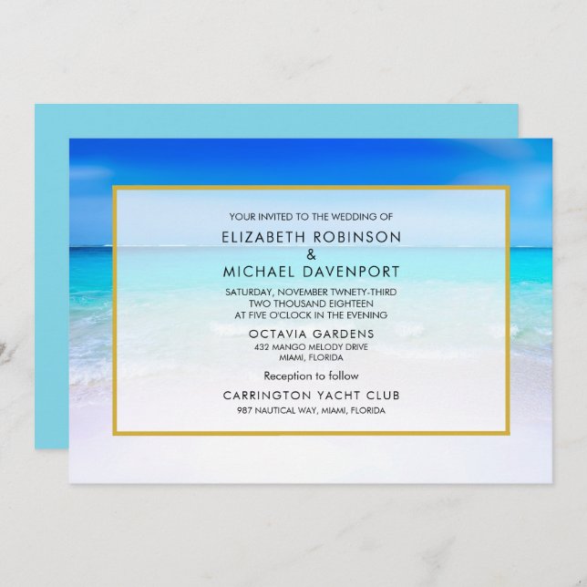 Tropical Beach with a Turquoise Sea Wedding Invitation (Front/Back)