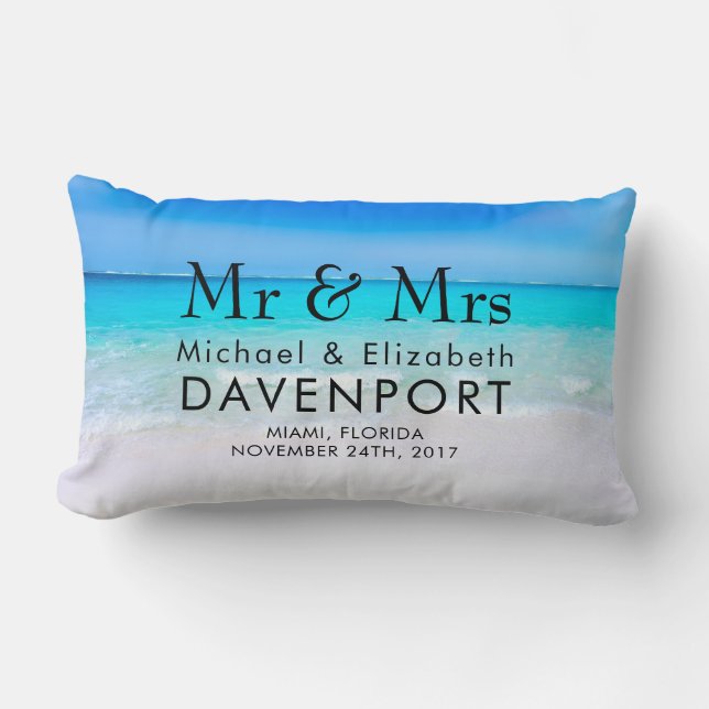Tropical Beach with a Turquoise Sea Wedding Lumbar Cushion (Front)