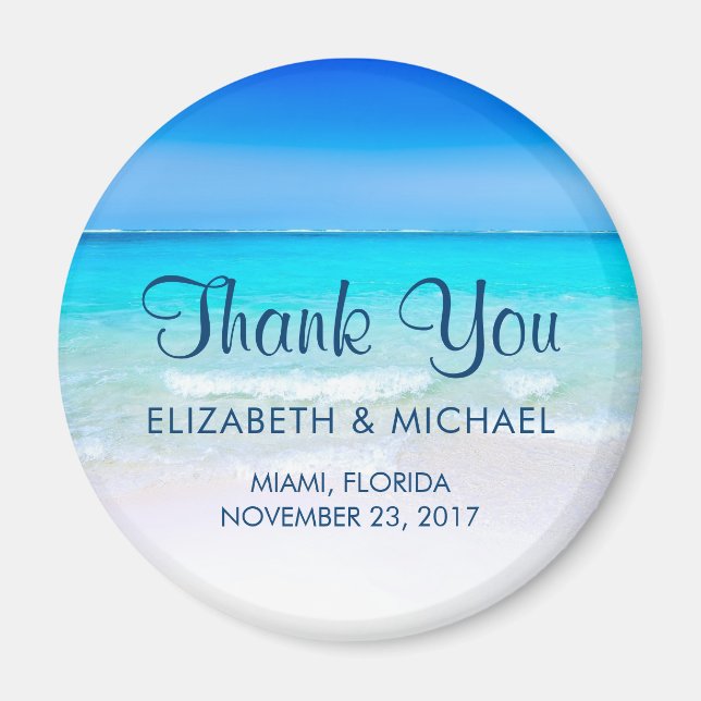 Tropical Beach with a Turquoise Sea Wedding Thanks Magnet (Front)