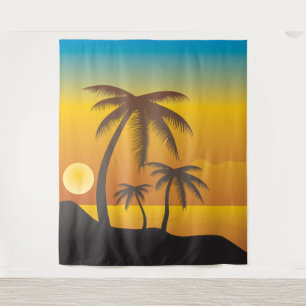 Tropical Beach with Palm Trees backdrop Tapestry
