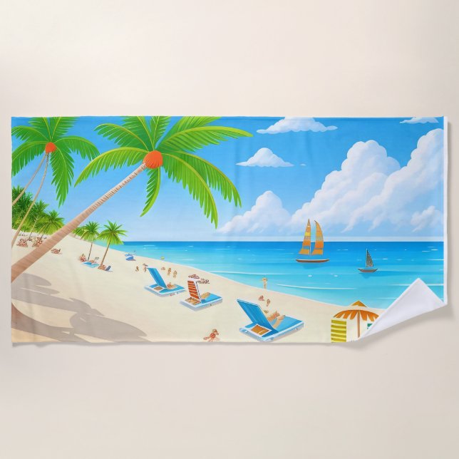 Tropical Beach with Palm Trees, Clear Water Towel (Front)