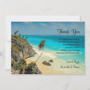 Tropical Beach with Palm Trees Wedding Thank You Card