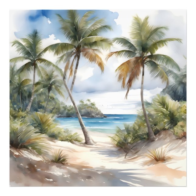 Tropical beach with palms photo print (Front)