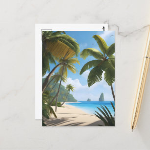 Tropical beach with palms postcard