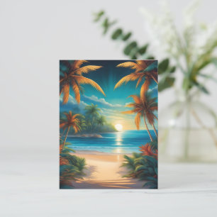 Tropical beach with palms postcard
