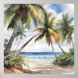 Tropical beach with palms poster