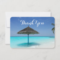 Tropical Beach with Thatched Umbrella Thank You