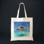 Tropical Beach with Thatched Umbrella Wedding Tote Bag<br><div class="desc">A wedding  tote bag with a photograph of a scenic tropical caribbean beach.. A white sandy beach and crystal blue waters with a solo thatched umbrella. Secluded and serene.</div>