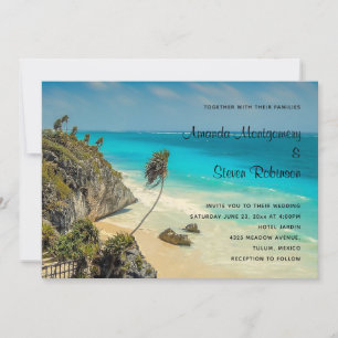 Tropical Beach with Wind Swept Palm Trees Wedding Invitation