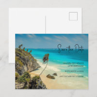 Tropical Beach with Wind Swept Palms Save the Date