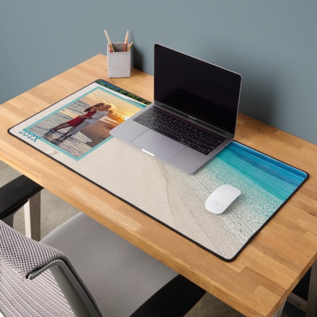 Tropical Beach Year Date Photo Template Desk Mat (Office 2)
