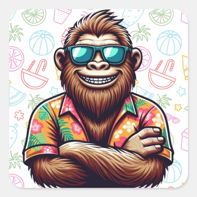 Tropical/beach yeti/bigfoot  square sticker (Front)