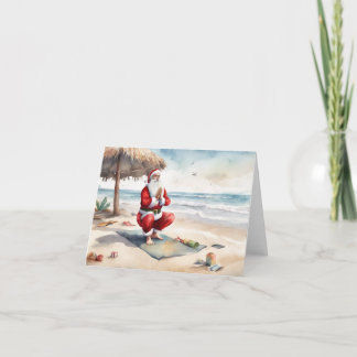 Tropical Beach Yoga Santa  Holiday Card