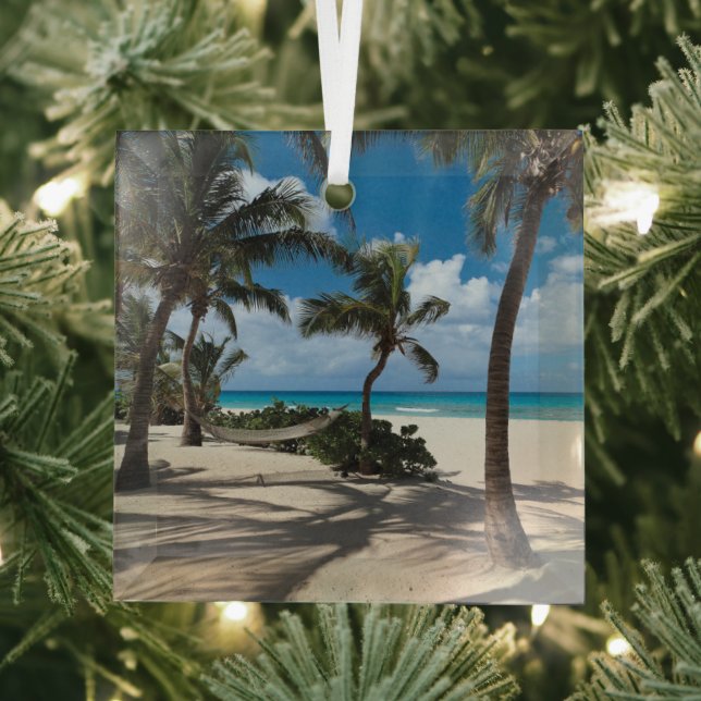 Tropical Beaches | Anguilla Beach, Palm Tree Glass Tree Decoration (Insitu)