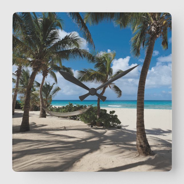 Tropical Beaches | Anguilla Beach, Palm Tree Square Wall Clock (Front)
