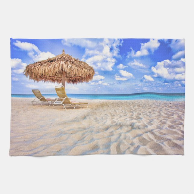 Tropical Beaches | Aruba Sandy Beach Tea Towel (Horizontal)