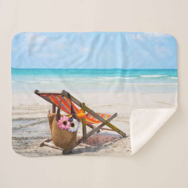 Tropical Beaches | Beach Chair on Sand Sherpa Blanket (Front (Horizontal))