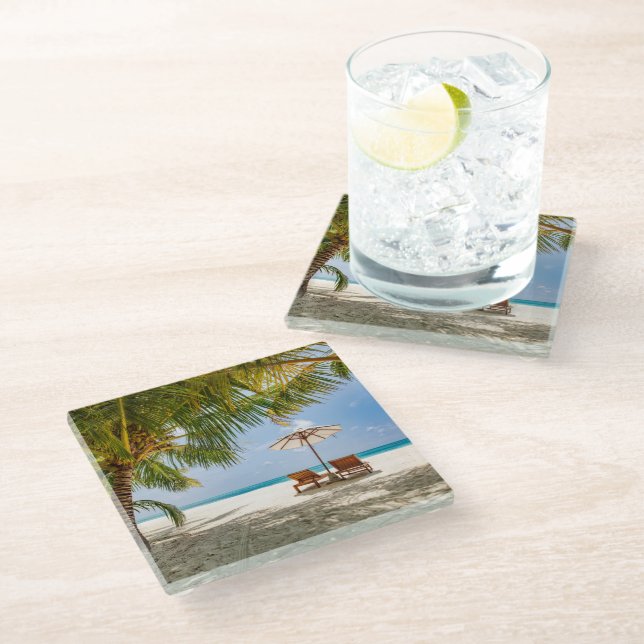 Tropical Beaches | Beach Dominican Republic Glass Coaster (Angled)