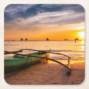 Tropical Beaches   Boracay's White Beach Square Paper Coaster