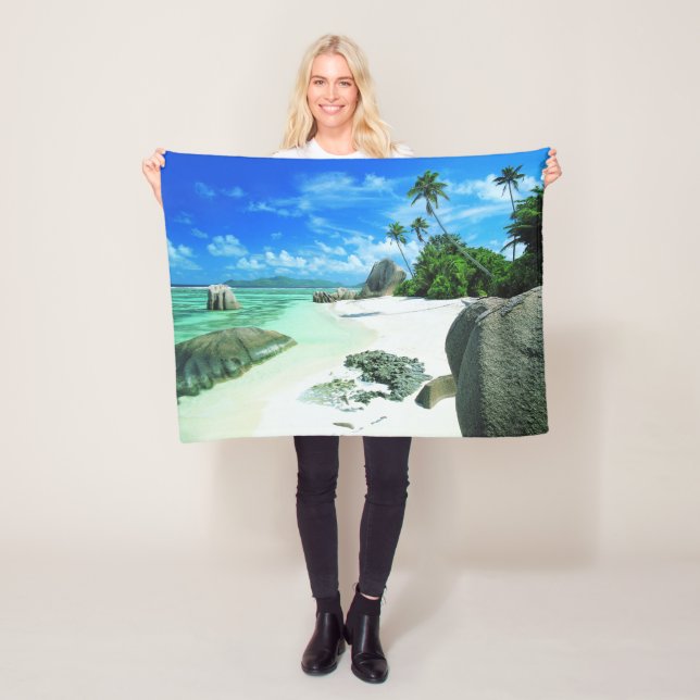 Tropical Beaches | La Digue Island Fleece Blanket (In Situ)