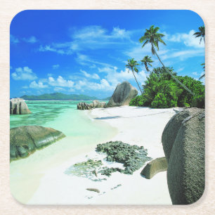 Tropical Beaches   La Digue Island Square Paper Coaster