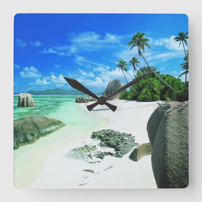 Tropical Beaches | La Digue Island Square Wall Clock (Front)