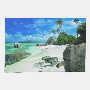 Tropical Beaches   La Digue Island Tea Towel