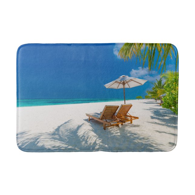 Tropical Beaches | Lounge Chairs Beach, Bora Bora Bath Mat (Front)