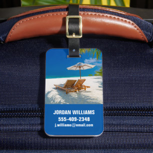 Tropical Beaches Lounge Chairs Beach, Bora Bora Luggage Tag