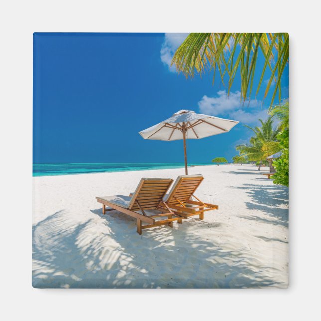 Tropical Beaches | Lounge Chairs Beach, Bora Bora Magnet (Front)