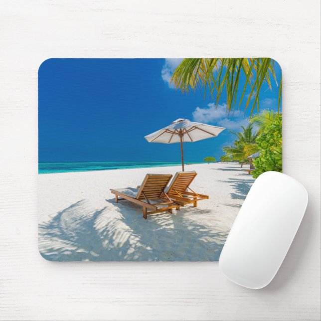 Tropical Beaches | Lounge Chairs Beach, Bora Bora Mouse Pad (With Mouse)