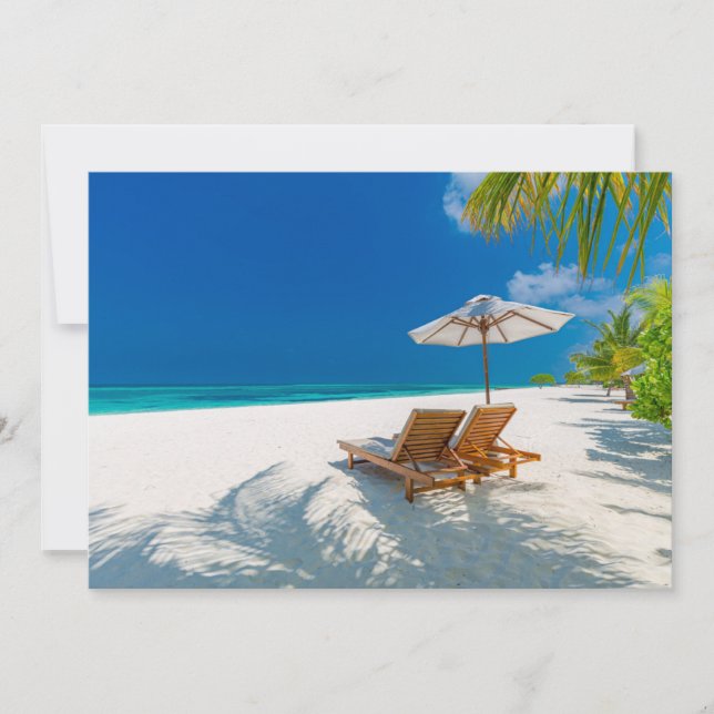 Tropical Beaches | Lounge Chairs Beach, Bora Bora Thank You Card (Front)