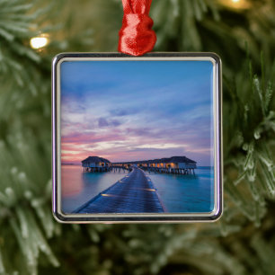 Tropical Beaches   Maldives Bungalows Metal Tree Decoration